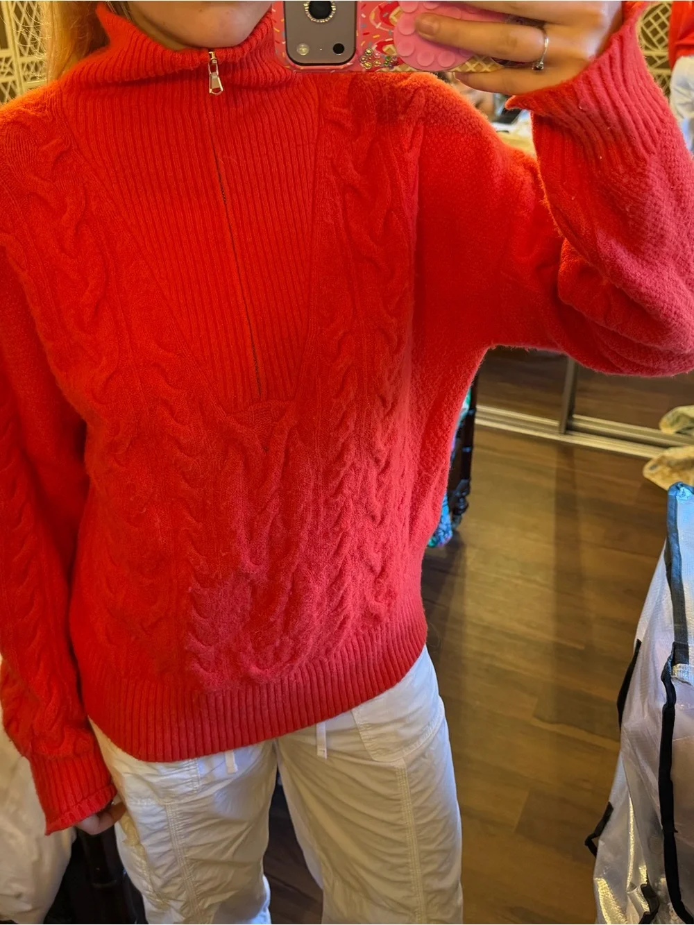 J. Crew Men's Bright Red Cable-Knit Half-Zip Sweater